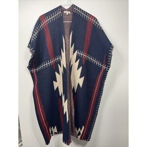 Woven Womens Heart Santa Fe Cotton Blend Open Cardigan Poncho Sz M RARE Camp